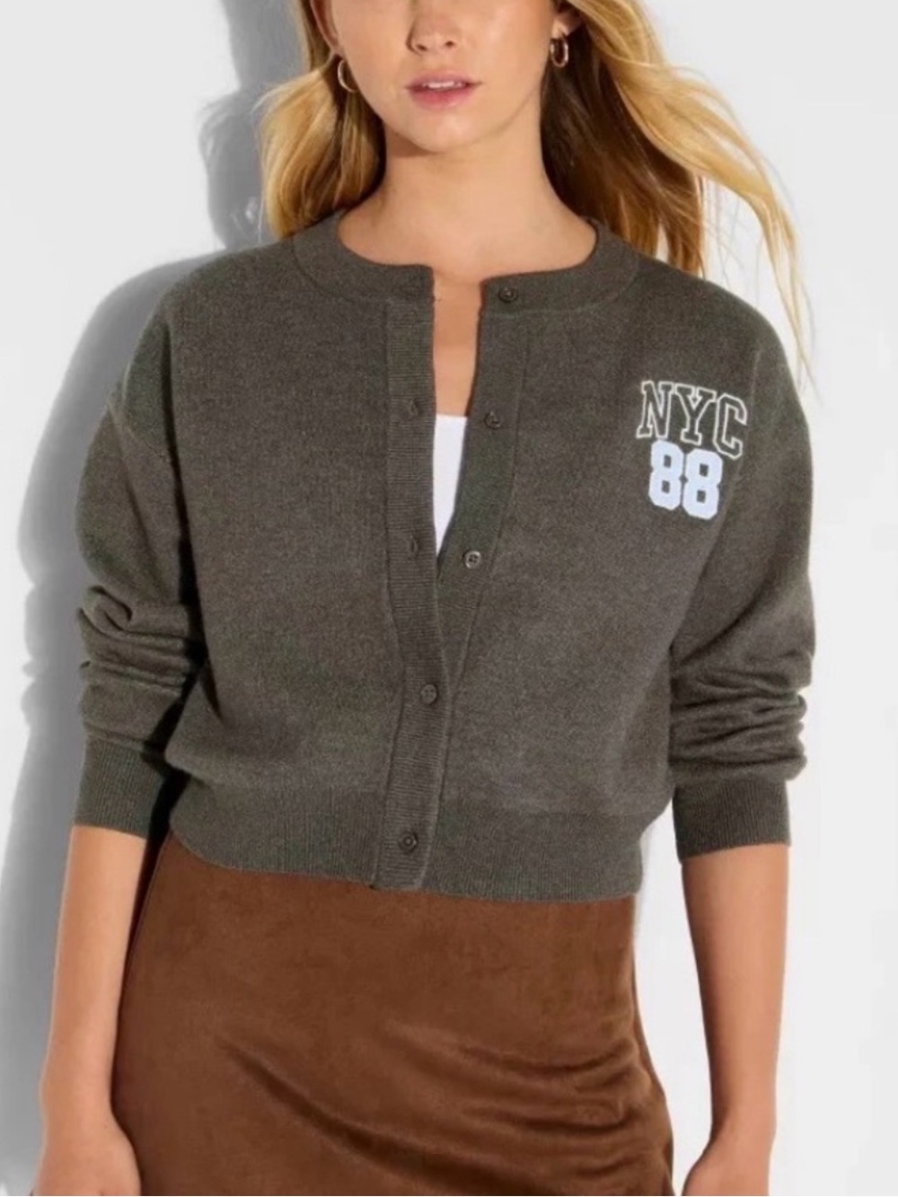NWT Grayson Threads NYC 88 Teddy Bear Cropped Cardigan Gray